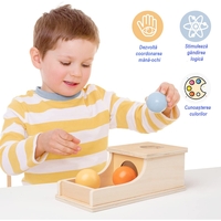 Jucarie Educativa Montessori din Lemn, Flippy, Model Pista cu Bile si Tunel, 4 piese, Joc pentru Motricitate si Coordonare, Copii 12+ luni, 24 x 12 x 8.5 cm, Multicolor