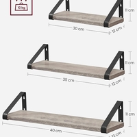 VASAGLE Raft de perete, set 3 bucati 30cm, 35cm si 40cm, 2 moduri de montare, gri si negru