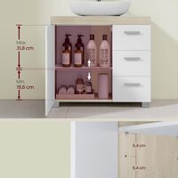 VASAGLE Dulap lavoar baie cu 3 sertare si 2 compartimente, MDF, 30x70x64 cm, alb si bej