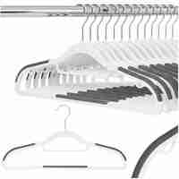 Set de 30 de umerase antiderapante pentru haine, din PE, cu carlig metalic rotativ, 41 cm, alb si gri