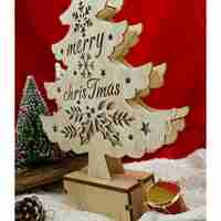 Decoratiune luminoasa, model de Brad cu inscriptie Marry Christmas, alb, lungime: 11 cm, latime: 5 cm, inaltime: 30 cm, lemn, interior/exterior