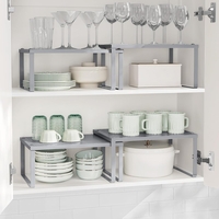 SONGMICS Set 2 rafturi de bucatarie metalice, suprapozabile, pentru ustensile sau condimente, 23x32x16cm, gri