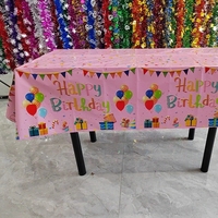 Fata de Masa, Flippy, din Folie, Imprimeu Happy Birthday cu Baloane, 137 x 274 cm, Roz
