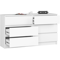 Comoda cu 6 sertare, PAL laminat, 138x40x77 cm, alb mat