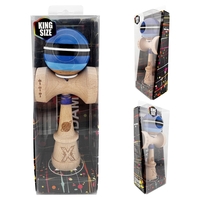 Kendama X Originala, Profesionala, Flippy, SATURN Blue Planet, Super Sticky cu Cupe Mari KING SIZE V3, Gaura in Baza, Rulment Metalic, din lemn 18 cm, Ata 62/65 cm, Albastru