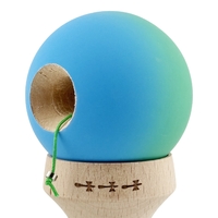 Kendama X Originala, Profesionala, Flippy, Cupe Mari KING SIZE V3, Rubber Grip, Gaura in Baza, Rulment Metalic, din lemn 18 cm, Ata 62/65 cm, Gradient Verde/Albastru