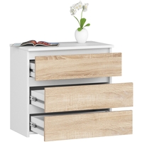 Noptiera cu 3 sertare, PAL laminat 16 mm, 60x35x57 cm, alb si stejar sonoma
