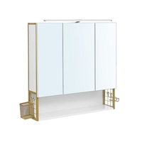 VASAGLE Dulap de baie de perete, 3 usi cu oglinda, compartiment deschis, 15x70x70 cm, alb auriu