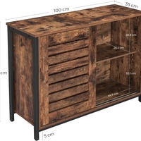 VASAGLE Comoda cu usi glisante pentru bucatarie sau living, cadru metalic, stil industrial, 100x35x70 cm, maro rustic