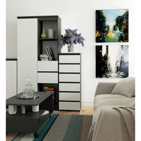 Comoda cu 6 sertare, PAL laminat 16 mm, 40x35x109 cm, gri si alb