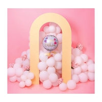 Balon din Folie Metalizata, Flippy, Figurina Cerc, Model Happy Birthday cu Zane, Tematica Aniversare, 45 cm, Ambalaj Individual, Pai Inclus, Umflare cu Aer sau Heliu, Multicolor