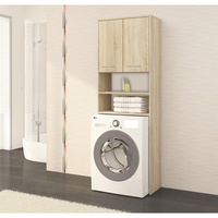 Dulap baie inalt pentru spatiu deasupra masinii de spalat, cu usi si polite, 64x30x180 cm, stejar sonoma