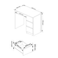 Birou computer cu 3 sertare si raft pentru tastatura, dreapta, 90x50x77 cm, maro wenge si alb