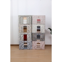 Cutie Depozitare, Vafy, 66L, din Material Textil, 50 x 40 x 33 cm, pentru Haine si Lenjerii, Model Flori de Primavara, Gri