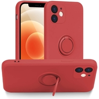 Husa protectie Vafy compatibila cu Apple iPhone 12 Liquid Silicone Ring cu suport rotativ Rosu