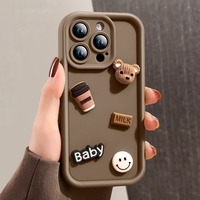 Husa de Protectie, Vafy, pentru Apple iPhone 12, Model Ursuleti 3D, Antisoc, Rezistenta la Impact, Protectie Camera, Maro