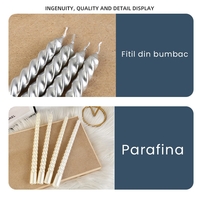 Set 4 Lumanari pentru Masa, Cina, Decor, Flippy, Model Rasucit, Lungime 25 cm, Argintiu