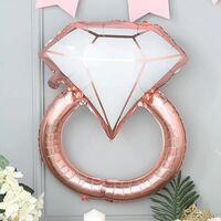 Balon din Folie Metalizata, Flippy, Figurina Inel de Logodna, Model Diamant, Tema Nunta, 60 cm, Ambalaj Individual, Pai Inclus, Umflare cu Aer sau