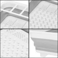 Uscator de vase pliabil, din pastic si silicon, 36x31x12cm, suport tacamuri, alb si gri