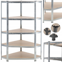Raft depozitare metalic colt 5 niveluri cu polite MDF, structura otel galvanizat, 180x90x30 cm, argintiu