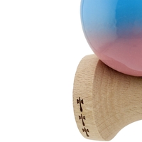 Kendama X Originala, Profesionala, Flippy, Big Cups V2, Super Sticky cu Cupe Mari, din lemn 18 cm, Rulment Metalic cu Ata 55 cm, Albastru/Roz