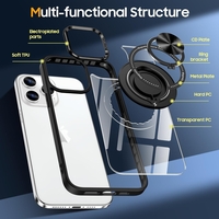 Husa de Protectie TPU, Vafy, pentru iPhone 16 Pro, Anticadere, cu Incarcare Wireless, Tehnologie Magsafe, Inel Magnetic Rotativ cu Functie de Suport, Transparent-Negru
