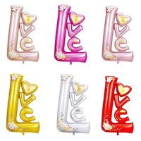 Balon din Folie Metalizata, Flippy, Figurine, Model LOVE, Tematica Iubire, 110x64 cm, Ambalaj Individual, Pai Inclus, Umflare cu Aer sau Heliu, Alb
