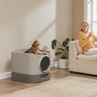 FEANDREA Litiera pentru pisici XXL cu capac, tava extensibila si accesorii incluse, din plastic PP, 54x43x40 cm, gri deschis