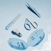 Set 4in1 de Ingrijire Unghii pentru Bebelusi, Flippy, Cutie de Depozitare Dinozaur Transparent, 0-6 Ani, 11.5 x 9 x 3 cm, Albastru