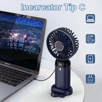 Ventilator Ultra Portabil cu Aromaterapie, Vafy, 3 in 1, de Mana, de Birou, de Gat, 5 Trepte de Viteza, Incarcare USB, Autonomie 12h, Pliabil, cu Ecran LCD, Albastru