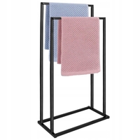 Suport metalic de baie pentru prosoape, cu 2 standuri, 84 cm, negru