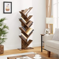 VASAGLE Biblioteca de podea cu 8 etaje, cu rafturi din lemn in forma V, 25x141x50cm, maro rustic