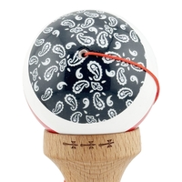 Kendama X CHICANOS Originala, Profesionala, Flippy, Big Cups V2, Super Sticky cu Cupe Mari, Rulment Metalic, din lemn 18 cm, Ata 55 cm, Negru/Alb