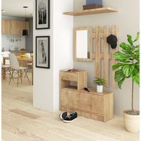 Set mobilier hol cu pantofar, oglinda, sertar si cuier metalic, PAL laminat, 90x25x170 cm, stejar sonoma