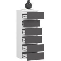 Comoda cu 6 sertare, PAL laminat 16 mm, 40x35x109 cm, alb si gri