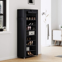 SONGMICS Dulap pentru pantofi din material textil, structura metalica, 10 niveluri, capacitate 27-35 perechi, 58x28x160 cm, negru