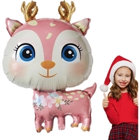 Balon din Folie Metalizata, Flippy, Mini Figurine, Model Cerb, Tematica Aniversare, 49x74.5 cm, Ambalaj Individual, Pai Inclus, Umflare cu Aer sau Heliu, Roz