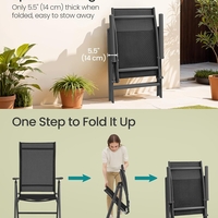 SONGMICS Set 2 scaune gradina pliabile cu spatar reglabil 8 pozitii, 150 kg, 56x70x106 cm, negru