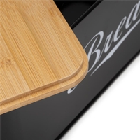 Cutie pentru paine din metal cu capac din bambus, finisaj lucios, 33x18x14 cm, negru