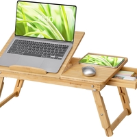 SONGMICS Masuta laptop sau mic dejun, din bambus, reglabila pe inaltime si unghi, cu sertar lateral, 68x35x22-32 cm, natural