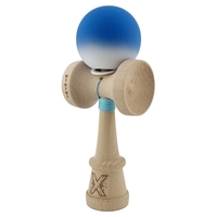 Kendama X Originala, Profesionala, Flippy, Rubber Grip, Cupe Mari KING SIZE V3, Gaura in Baza, Rulment Metalic, din lemn 18 cm, Ata 62/65 cm, Gradient Albastru/Alb