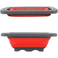 Cos de Scurgere Retractabil pentru Chiuveta, Flippy, cu Filtru, pentru Fructe si Legume, de Uz Casnic, 39x12 cm, Design Extensibil pana la 61 cm, cu Manere de Prindere, Rosu