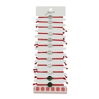 Bratara Martisor pentru Dama, Jolie, Model Smile, Set 12 bucati, Pandativ Argintiu din Inox cu Snur Rosu Ajustabil