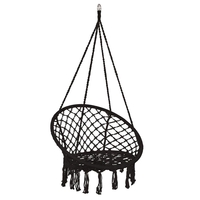 Scaun rotund tip leagan suspendat pentru casa sau gradina, cu franjuri, 150kg, negru