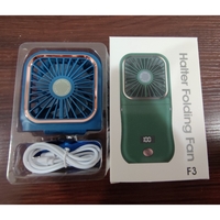 Ventilator Portabil Vafy, 3 in 1, de Mana, de Gat, de Birou, 16.7 x 8 x 1.9 cm, 3 Trepte de Viteza, Incarcare USB, Pliabil, Afisaj Digital, Suport Telefon, Albastru