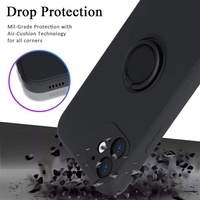 Husa protectie Vafy compatibila cu Apple iPhone 12 Mini Liquid Silicone Ring cu suport rotativ Negru