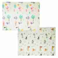 Covoras pentru Copii, Flippy, cu 2 Fete, Model Caprioare/Circ, din XPE+PE, Impermeabil, Antiderapant, Protectie Termica, +3 Luni, Pliabil, 150 x 200 x 1 cm, Multicolor