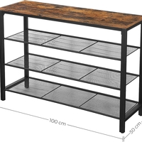 VASAGLE Raft pentru pantofi cu 3 polite, 100x30x72cm, otel, stil industrial, maro rustic si negru
