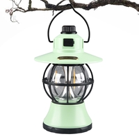 Lampă de camping retro portabilă, Felinar Vintage LED ABS, Acumulator inclus 1200 mAh, reincarcabila, 3 moduri de iluminare, intensitate reglabila,Lampa portabila pentru cort în aer liber, Mint