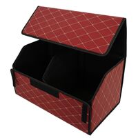 Cutie de Depozitare Auto, Flippy, Organizator Premium Portbagaj, Geanta Multifunctionala din Piele Ecologica, 2 Compartimente Depozitare, Rezistent la Uzura si Pliabil, Bordo, 55 x 30 x 30cm